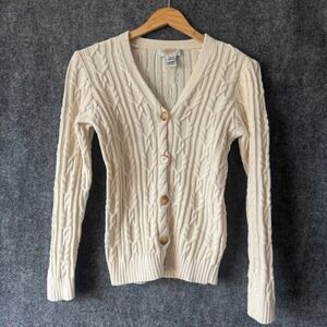 Talbots Cardigan‎ Women S Petite Cream Cable Knit Classic Preppy Casual Sweater